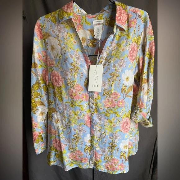 NWT Joie Floral Button-Up Linen Shirt Large - Picture 2 of 11